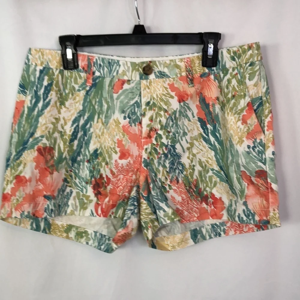 Old Navy Shorts Ocean Coral Reef Print Watercolor Floral Chino Shorts Size 8 - Picture 8 of 10